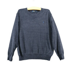 Polo Ralph Lauren Men's Pullover Crew Neck Knit Sweater Blue Large Cotton Logo